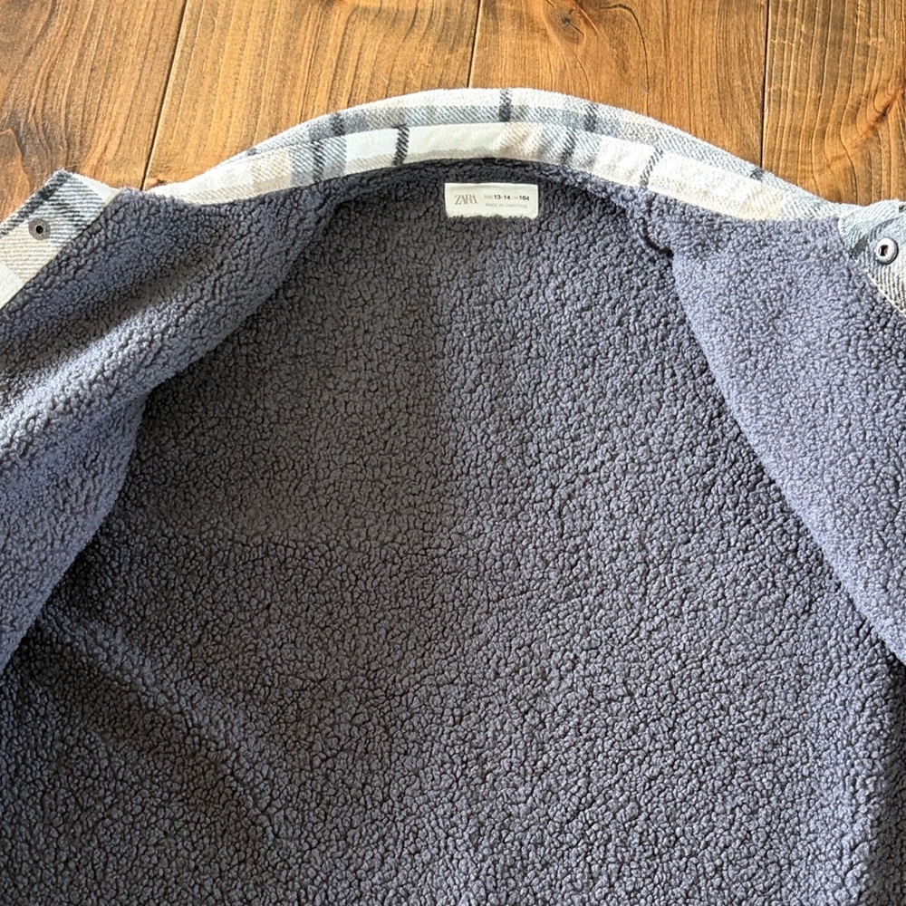 Zara Plush Sherpa Jacket in Gray & Cream Plaid - Picture 3 of 3